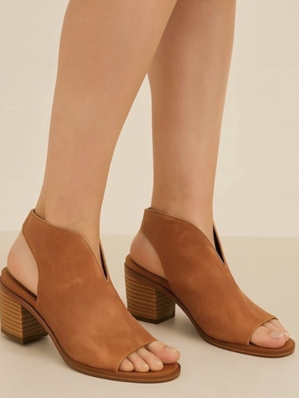 Lucky Brand Open-Toe Slingback Block Heels in Tan Brown